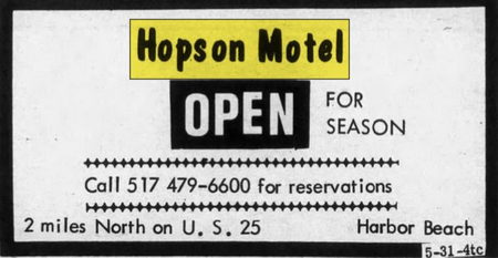 Hooks Waterfront Resort (Train Station Motel, Hopson Motel) - June 1973 Ad (newer photo)